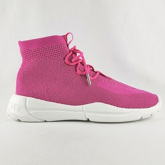 Kendall + Kylie Pink Knit Lace-Up Athletic  Sneakers Stretch Chunky Sole Size 9 - Picture 1 of 15